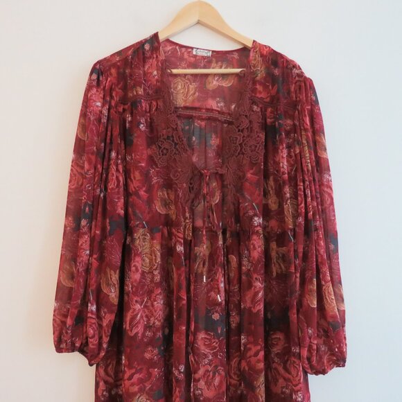 INTIMATELY FREE PEOPLE Away With Me Floral Lounge House Robe Sheer Boho Sz M/L - Picture 5 of 16